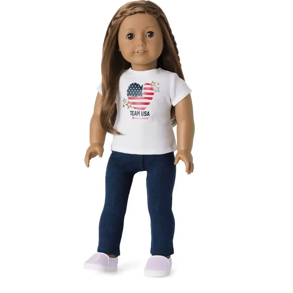 American Girl Doll Team USA T-Shirt Patriotic Flag Red White Blue Tee Top New